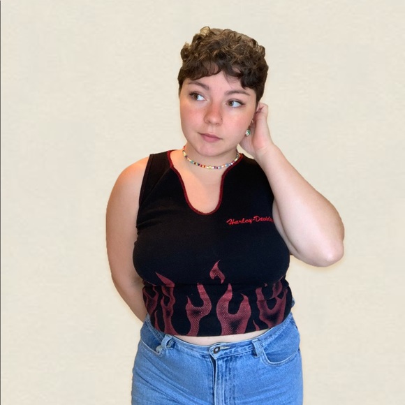 Vntg Harley Davidson black w/ Red flame tank top - Picture 4 of 5